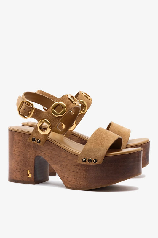 Larroude Miso Wooden Platform Sandal in Peanut