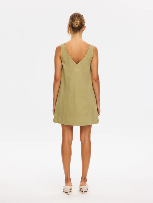 Kivari Ilaria Denim Mini Dress- Olive
