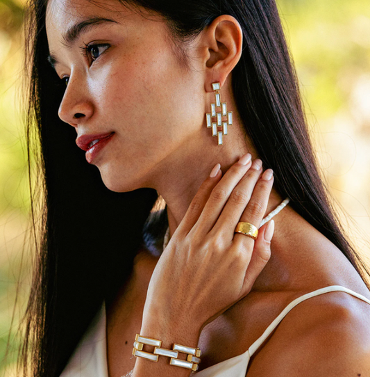 Capucine De Wulf Pathway Post Drop Gold & Pearl Earrings