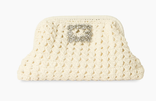 BTB Crystal-Embellished Raffia Clutch