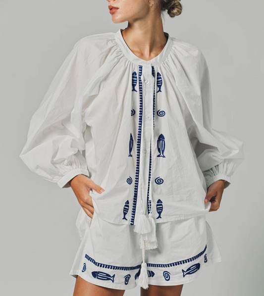 The Shirt Navy Fish Hannah Short