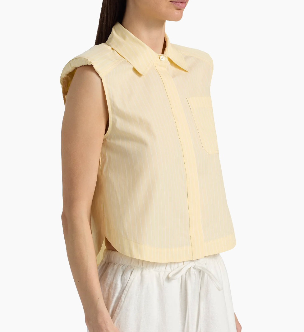 SIMKHAI Windslow Buttercream Stripe Cropped Shirt