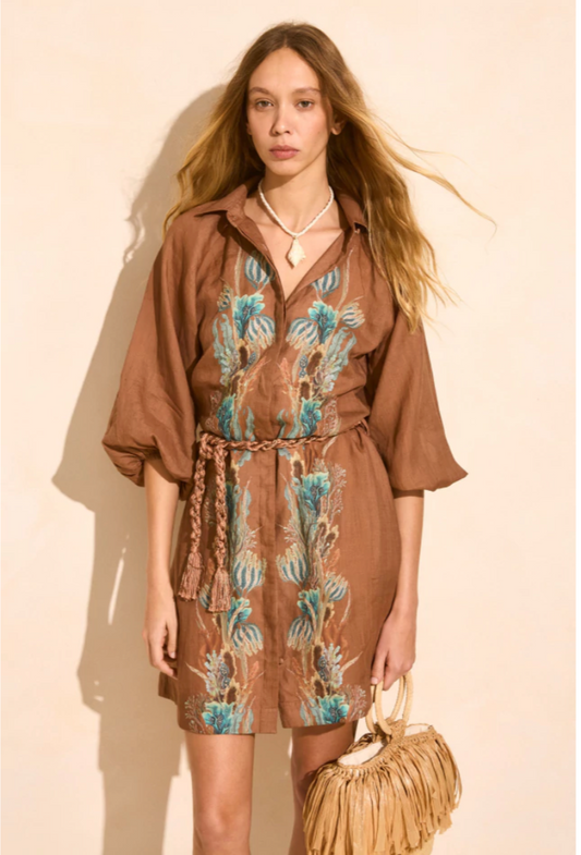 Solange M. Kavo Shirt short  dress with Ranglan sleeve, Brown