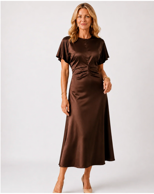 The Whitney Satin Dress Maxi - Cocoa