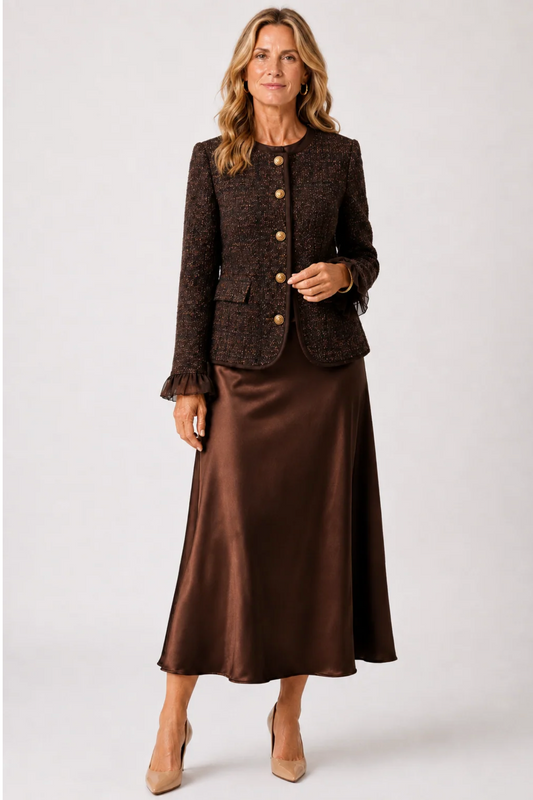 The Faith Tweed Button Jacket - Cocoa Multi
