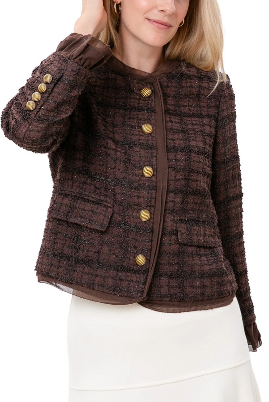 The Faith Tweed Button Jacket - Cocoa Multi