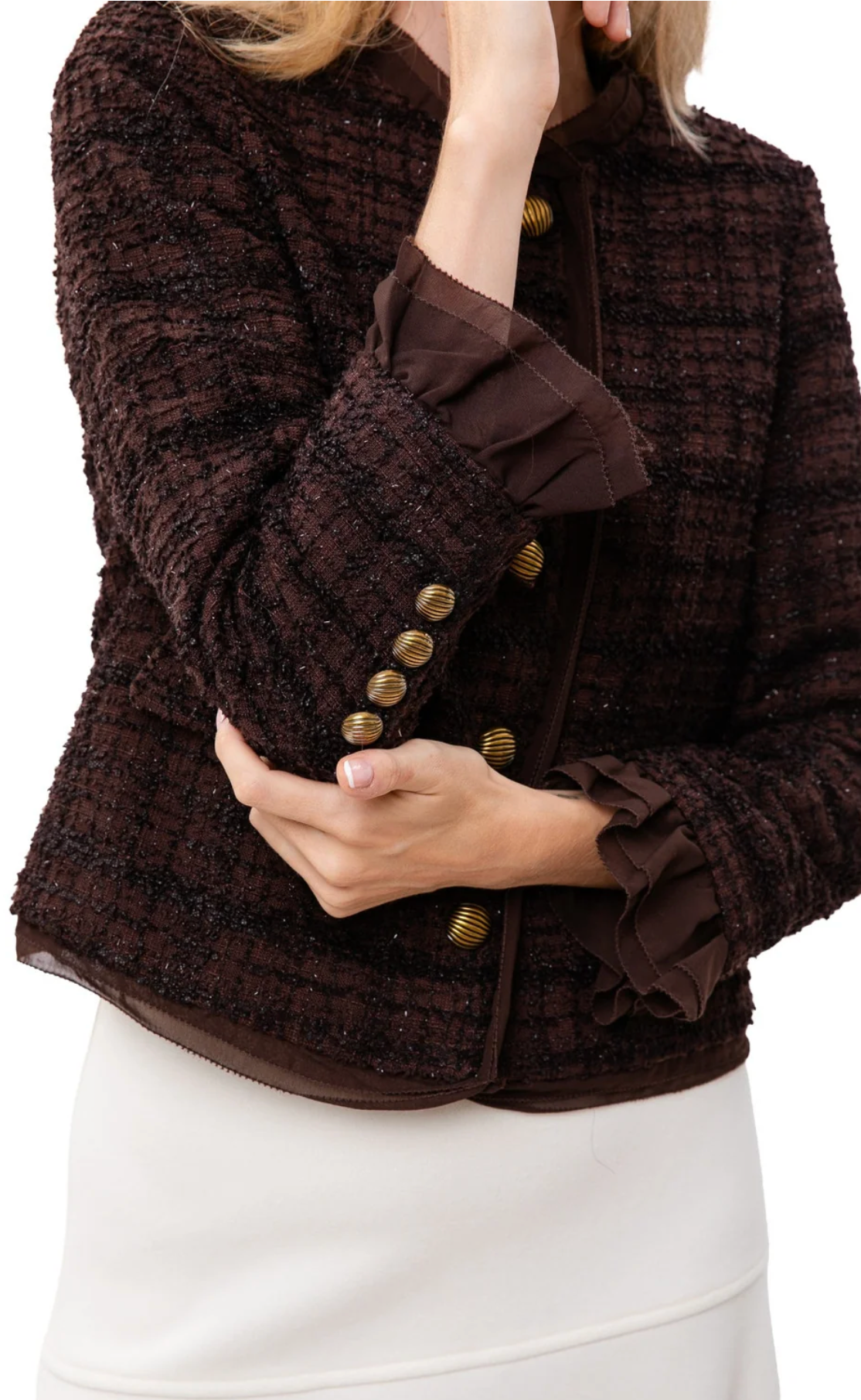 The Faith Tweed Button Jacket - Cocoa Multi