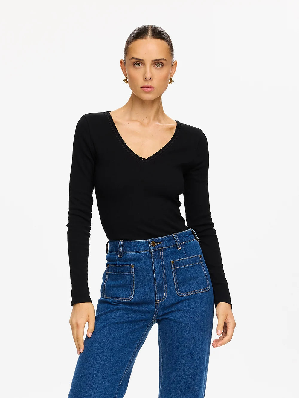 Kivari Tallulah V Neck Top- White, Gray, Black