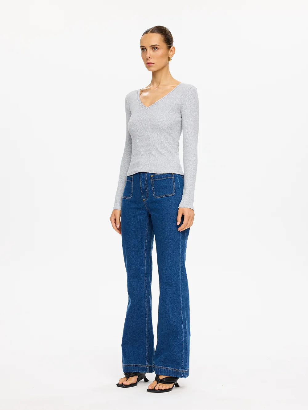 Kivari Tallulah V Neck Top- White, Gray, Black