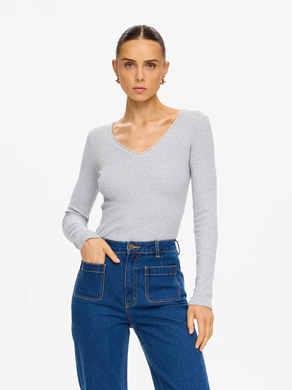 Kivari Tallulah V Neck Top- White, Gray, Black