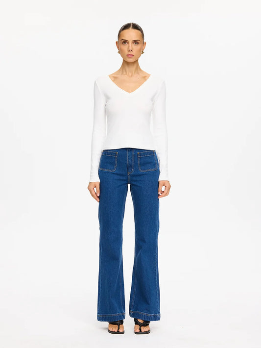 Kivari Tallulah V Neck Top- White, Gray, Black