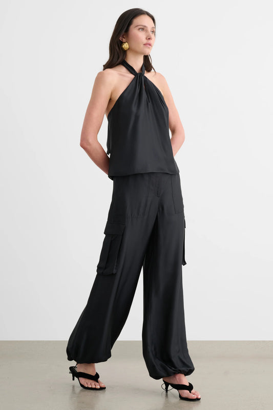 Toccin James Mid Rise Wide Leg Cargo Pant, Black