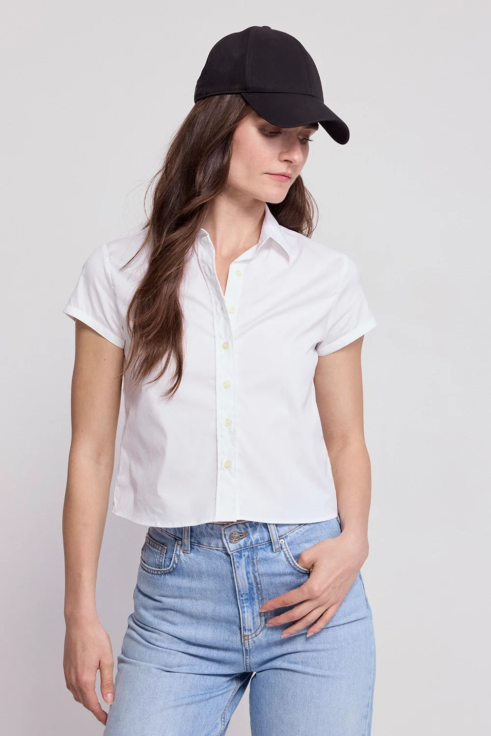 The Shirt by Rochelle Behrens The Boxy Short Sleeved Cropped Shirt,  White