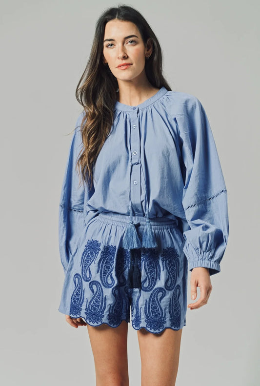 The Shirt by Rochelle Behrens, The Hannah Short, Cornflower Blue