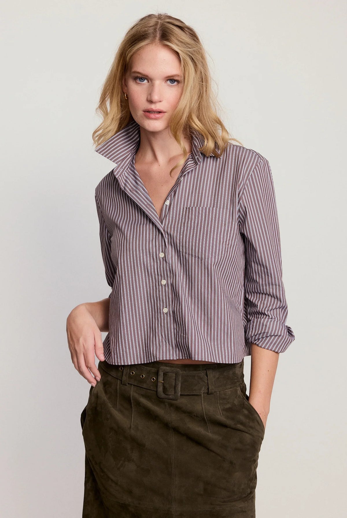LS Boxy crop brown/white stripe THESHIRT