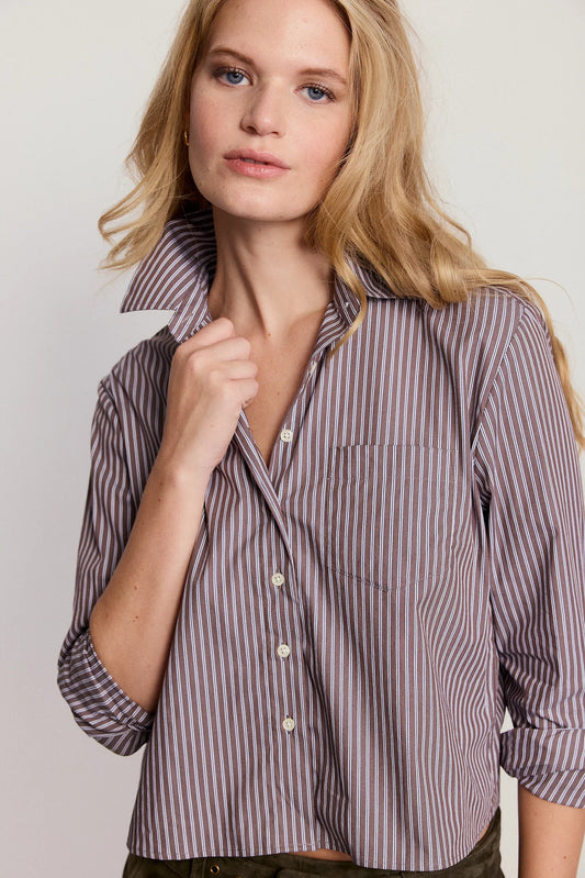 LS Boxy crop brown/white stripe THESHIRT