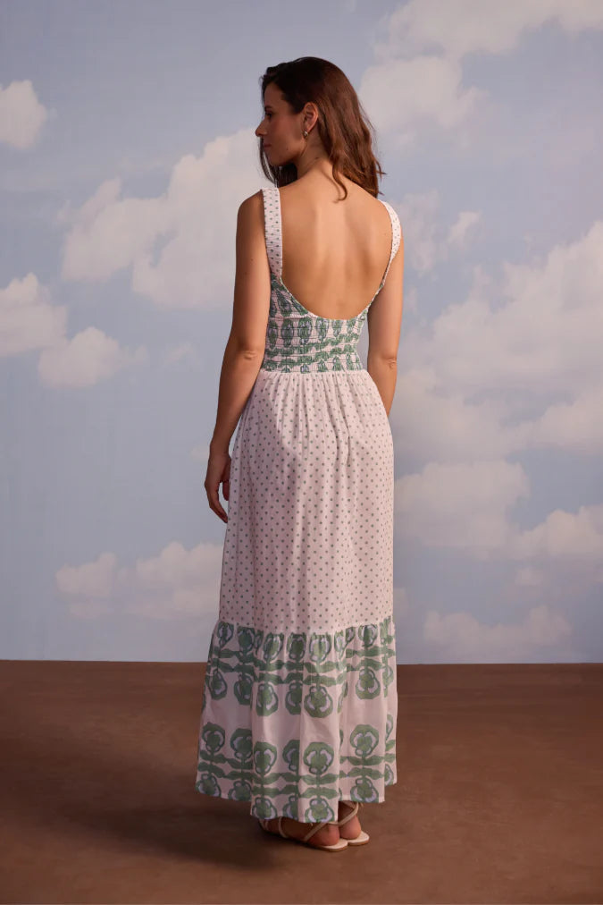 SZ Blockprint Victoria Dress in Pansy Border Stripe and Polka Dot