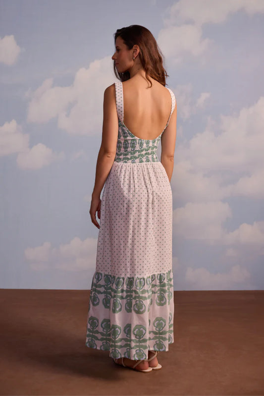 SZ Blockprint Victoria Dress in Pansy Border Stripe and Polka Dot