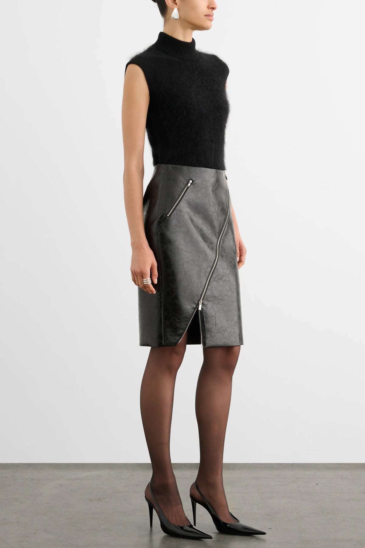 Toccin Verena Asymmetrical Zip Front Skirt, Black