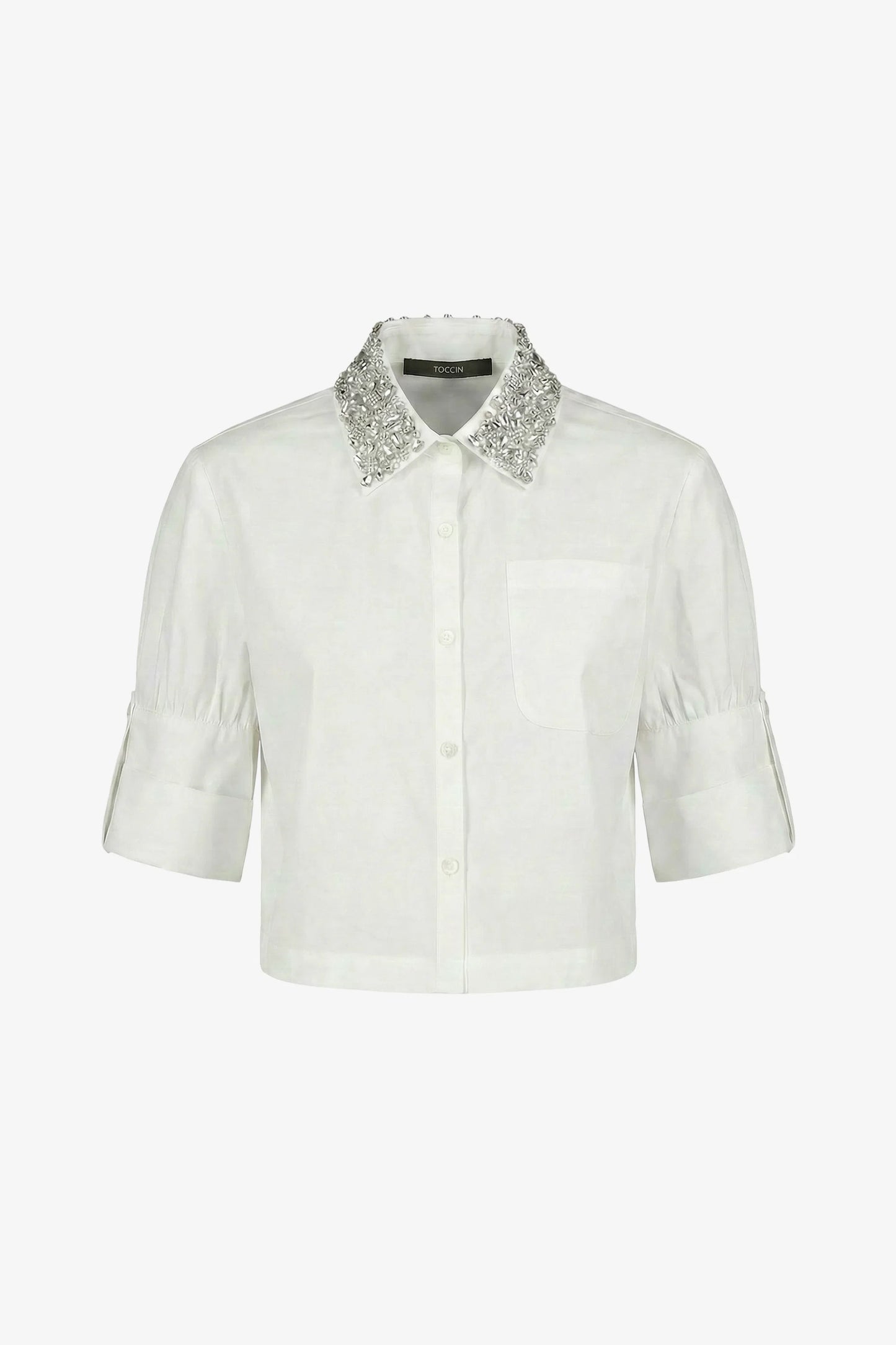 Toccin ZADIE COMBO CROPPED BUTTON-DOWN SHIRT