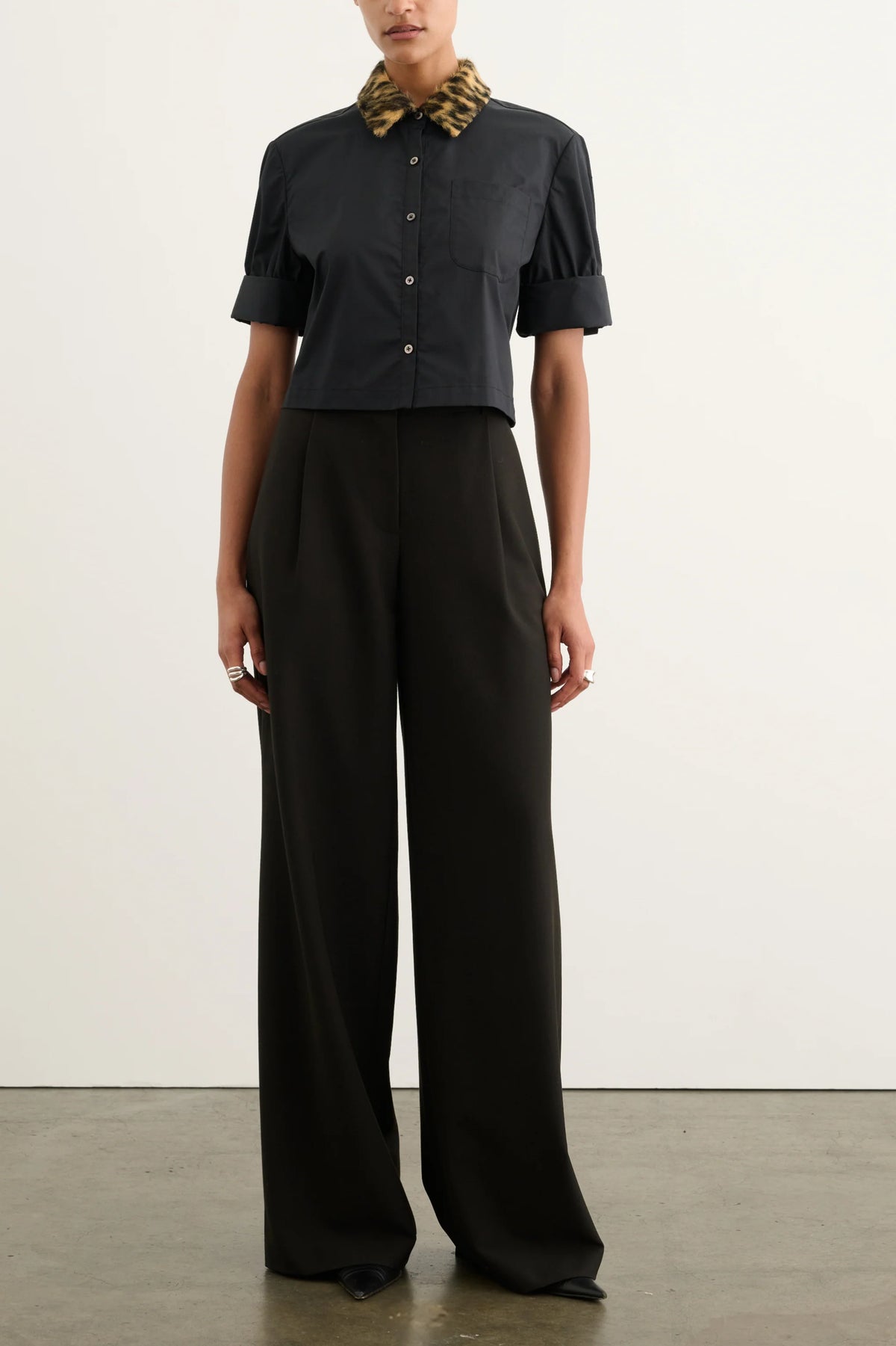 TOCCIN Zadie Combo Cropped Button Down Shirt