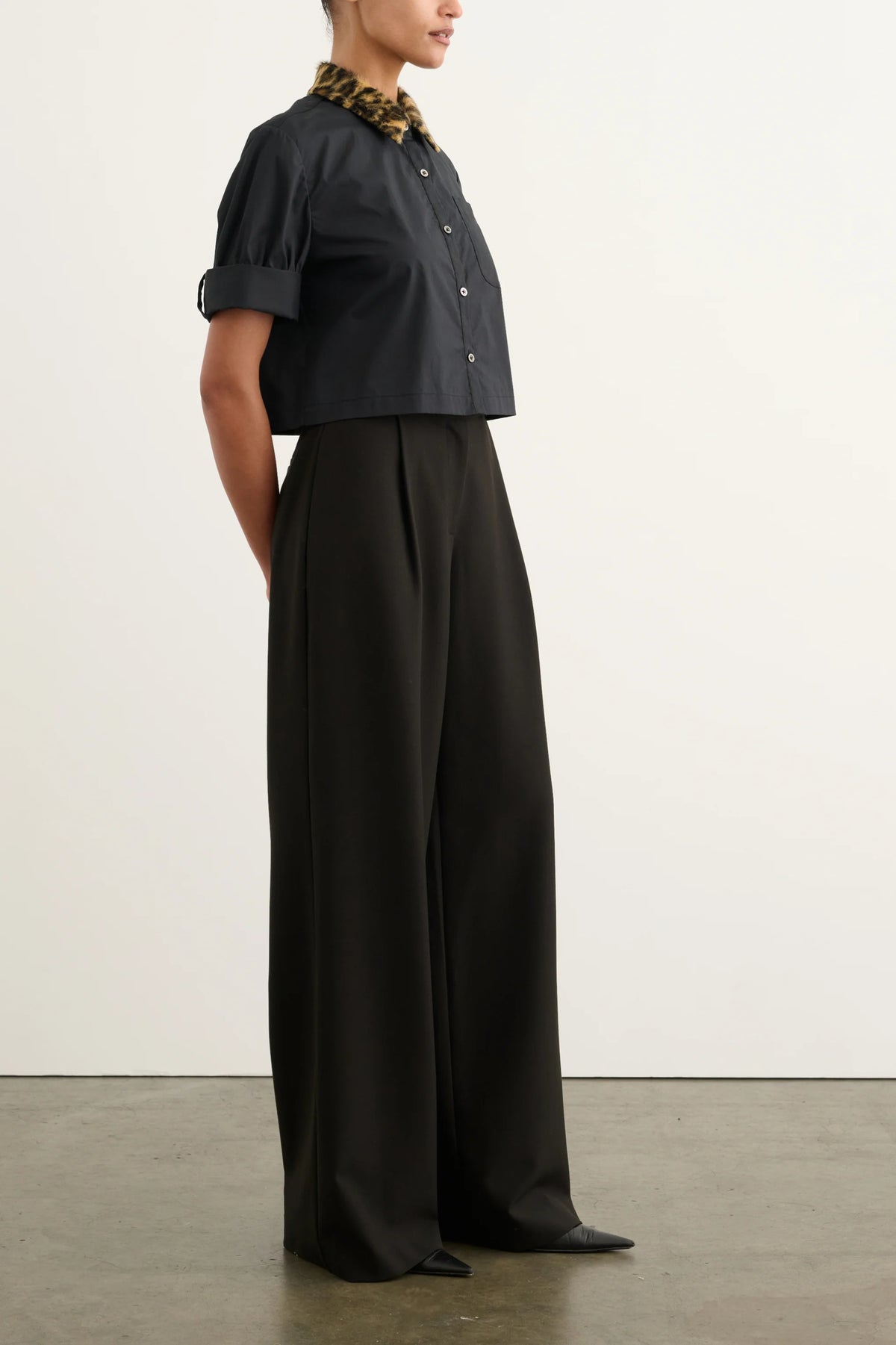 TOCCIN Zadie Combo Cropped Button Down Shirt