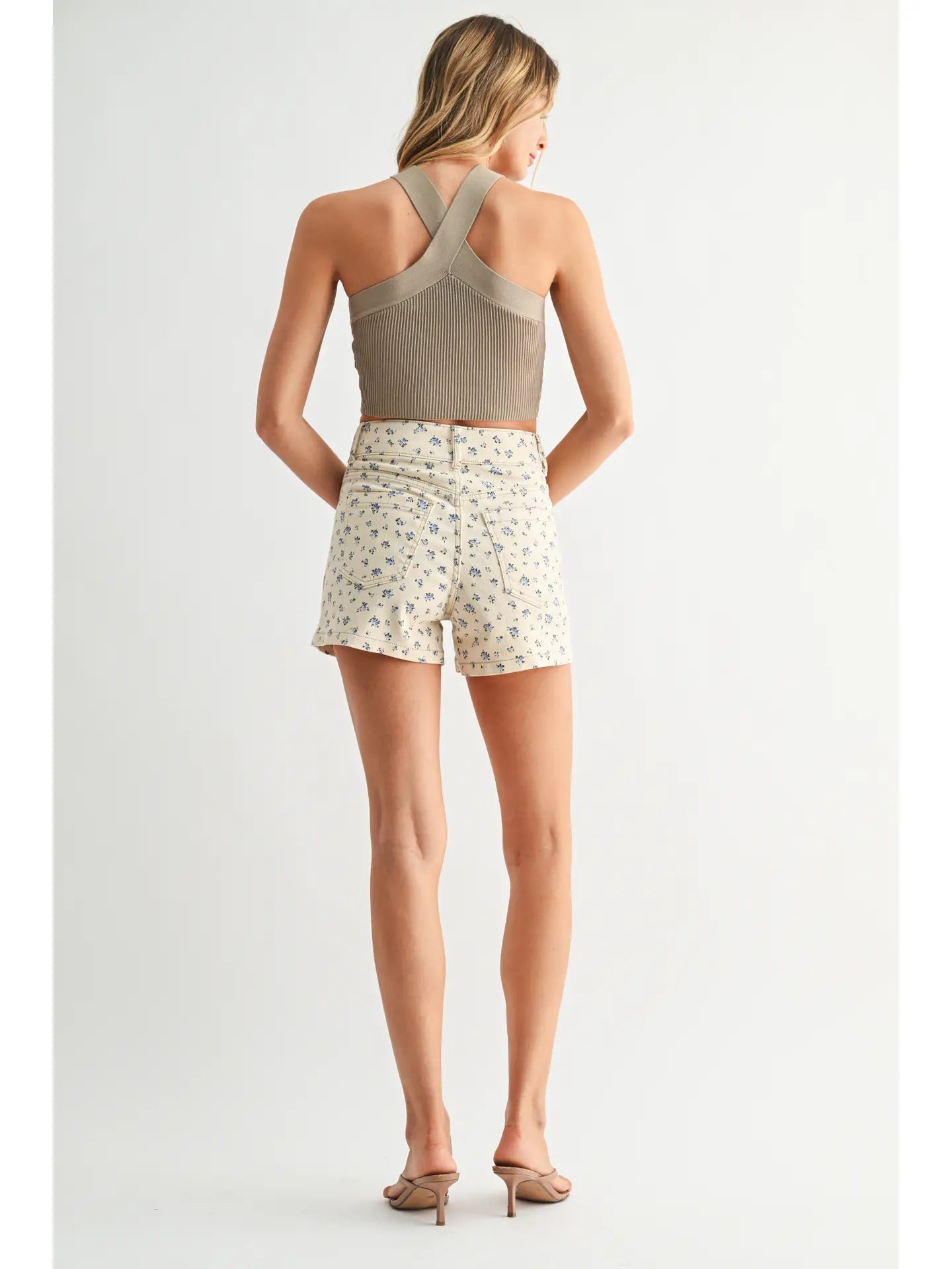Just Black Denim- Flower Print High Rise Jean short