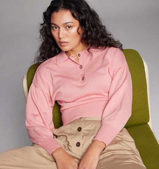 Chie Mihara Katina Jacket Knit Sweater- Pink