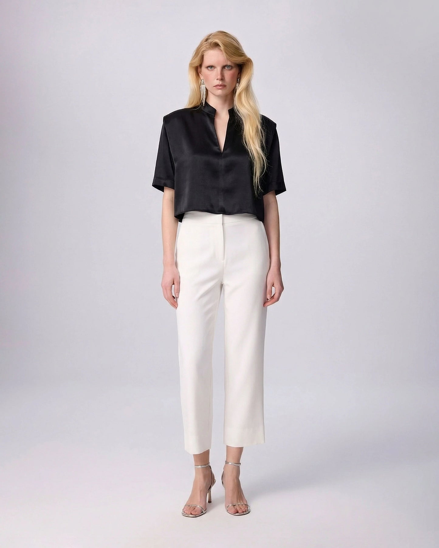 Theo Phaenna shoulder pleat tee- Ivory, Black