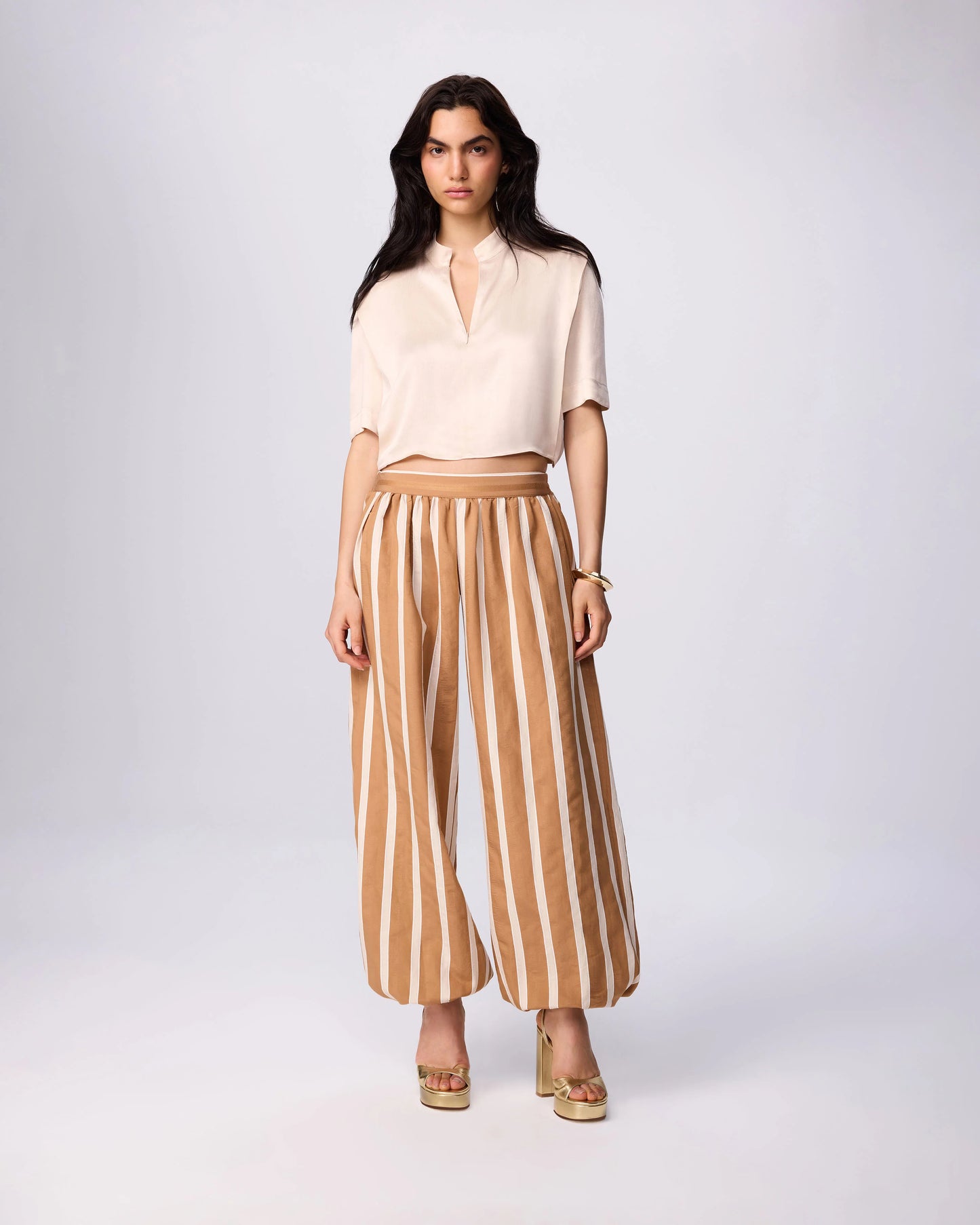 Theo Phaenna shoulder pleat tee- Ivory, Black